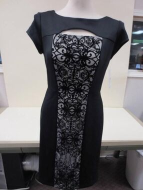 SD Collection Black & Gray Lace-Panel Midi Dress